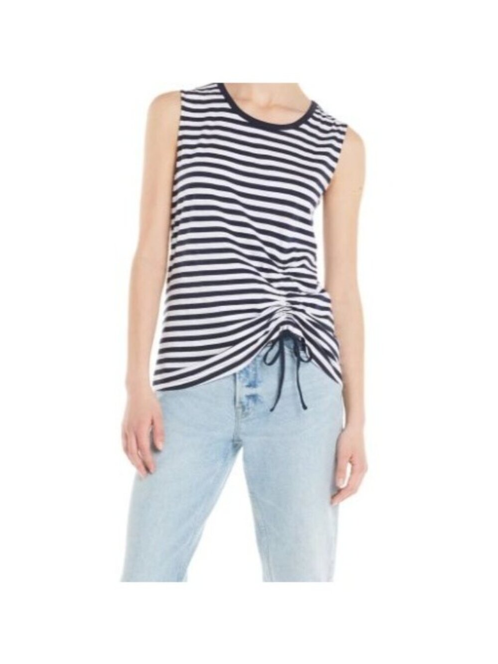 Time And Tru Cinch Front Tank Top Womens XXXL Blue White New Striped Summer